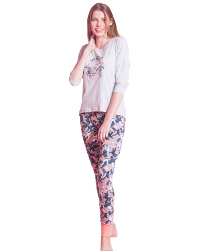 Pijama Manga 3/4 Mujer Leggings Camuflaje Rosa