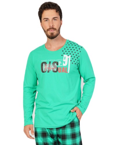 Pijama Hombre Manga Larga Cuadro Fashion Verde