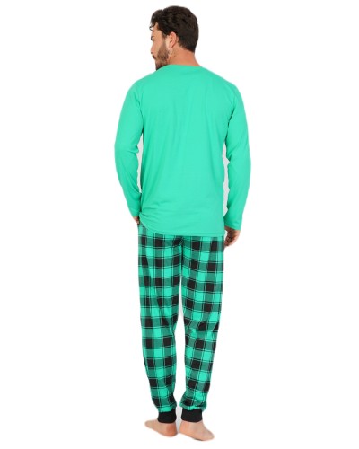 Pijama Hombre Manga Larga Cuadro Fashion Verde