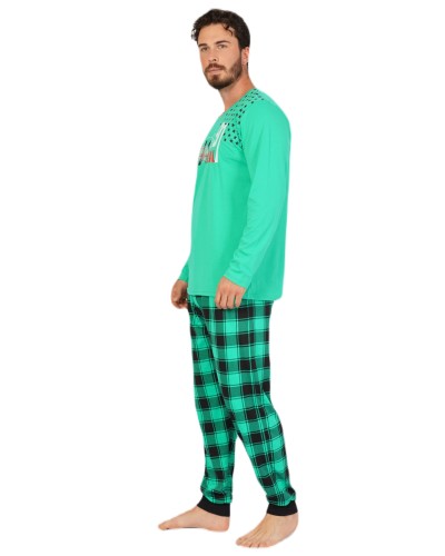 Pijama Hombre Manga Larga Cuadro Fashion Verde