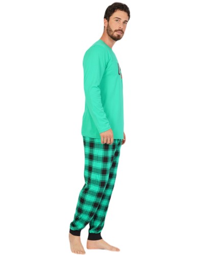 Pijama Hombre Manga Larga Cuadro Fashion Verde