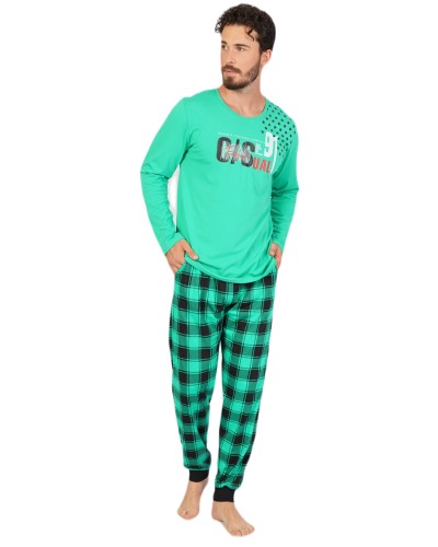 Pijama Hombre Manga Larga Cuadro Fashion Verde