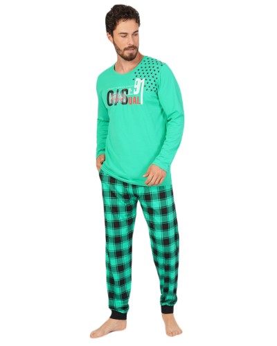 Pijama Hombre Manga Larga Cuadro Fashion Verde