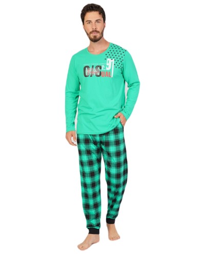 Pijama Hombre Manga Larga Cuadro Fashion Verde