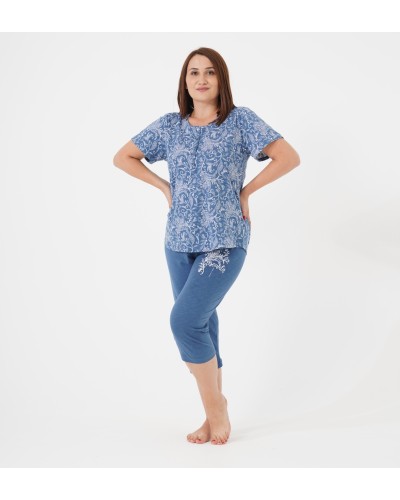 Pijama Talla Grande Pirata Manga Corta Mujer Boton  Espiral Azul