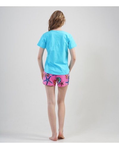 Pijama Corto Manga Corta Mujer Conchas Azul