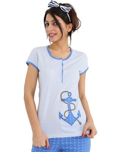 Pijama Pirata Manga Corta Mujer Boton Marinero