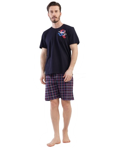 Pijama Hombre Corto Manga Corta Survival Cuadros Negro