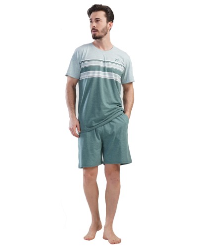 Pijama Hombre Corto Manga Corta Clasico Verde Jaspeado