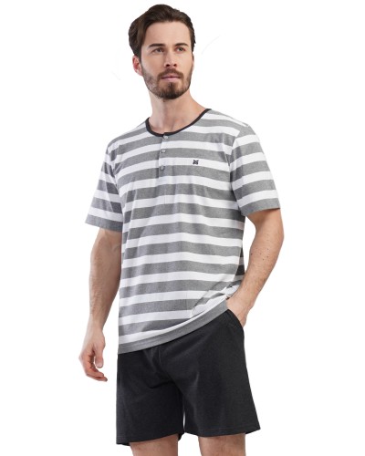 Pijama Hombre Talla Grande Corto Manga Corta  Raya Boton Gris