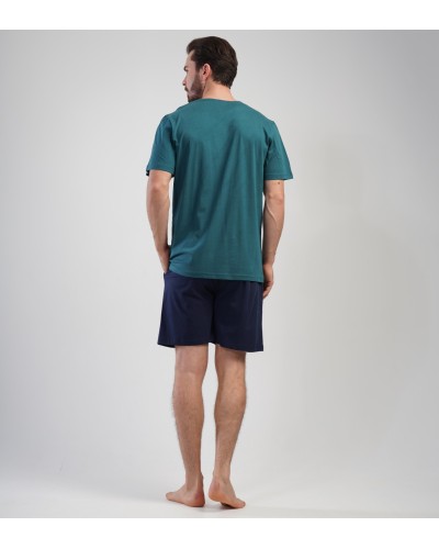 Pijama Hombre Talla Grande Corto Manga Corta  Liso Verde Oscuro