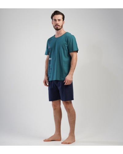 Pijama Hombre Talla Grande Corto Manga Corta  Liso Verde Oscuro