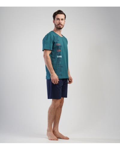 Pijama Hombre Talla Grande Corto Manga Corta  Liso Verde Oscuro