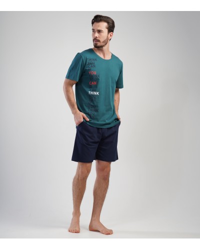 Pijama Hombre Talla Grande Corto Manga Corta  Liso Verde Oscuro