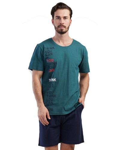 Pijama Hombre Talla Grande Corto Manga Corta  Liso Verde Oscuro