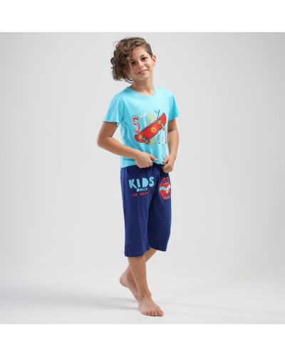 Pijama Manga Corta Niño Patinete Azul