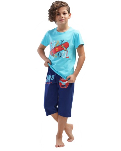 Pijama Manga Corta Niño Patinete Azul