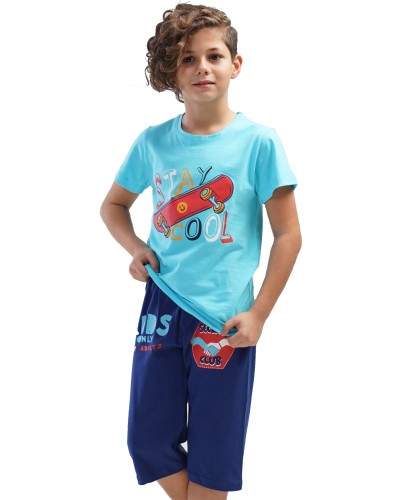 Pijama Manga Corta Niño Patinete Azul