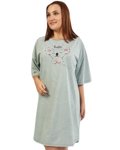 Camison Talla Grande Manga Corta Mujer Raya Koala Verde