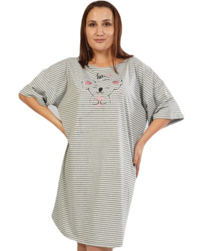 Camison Talla Grande Manga Corta Mujer Raya Koala Gris