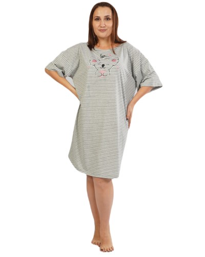 Camison Talla Grande Manga Corta Mujer Raya Koala Gris