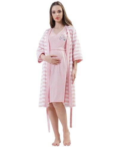 Conjunto Lactancia/Premama Mujer Manga Corta Raya Rosa