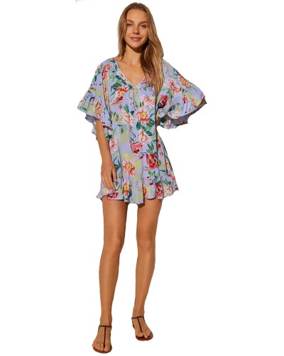 Vestido Mujer Playa Corto Overs-Size Flor Lila