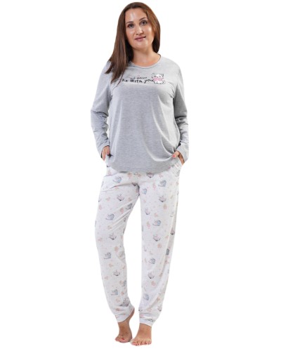 Pijama Talla Grande Mujer Largo Manga Gato Gris