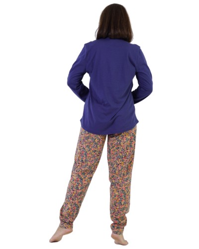 Pijama Talla Grande Mujer Largo Manga Larga Flor Today Azul