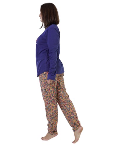 Pijama Talla Grande Mujer Largo Manga Larga Flor Today Azul