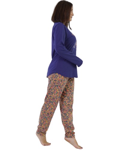 Pijama Talla Grande Mujer Largo Manga Larga Flor Today Azul