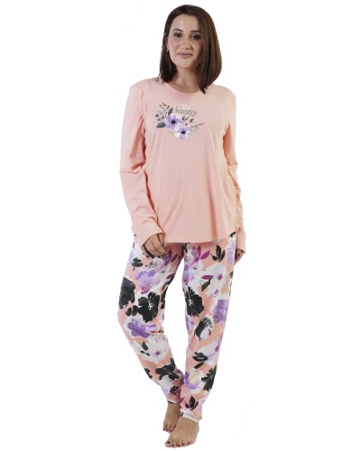 Pijama Talla Grande Mujer Largo Manga Larga Be Happy Rosa