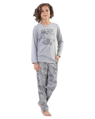 Pijama Manga Larga Niño Travel Gris