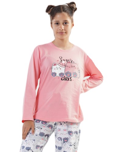 Pijama Manga Larga Niña Super Girls Rosa