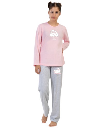 Pijama Manga Larga Niña Pareja de Ovejas Rosa