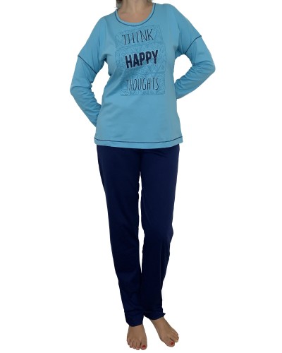 Pijama Largo Manga Larga Mujer Think Happy Caida Turquesa