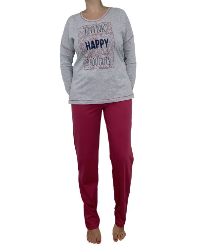 Pijama Largo Manga Larga Mujer Think Happy Caida Gris