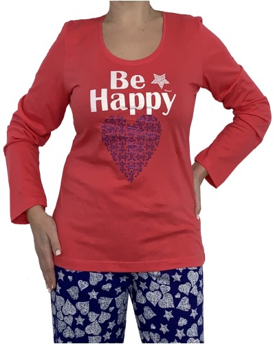 Pijama Largo Manga Larga Mujer Be Happy Rojo