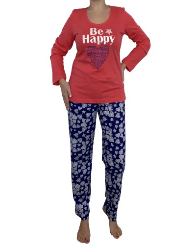 Pijama Largo Manga Larga Mujer Be Happy Rojo