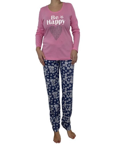 Pijama Largo Manga Larga Mujer Be Happy Rosa