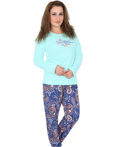 Pijama Perchado/Felpa Largo Manga Larga Mujer Dreams Turquesa