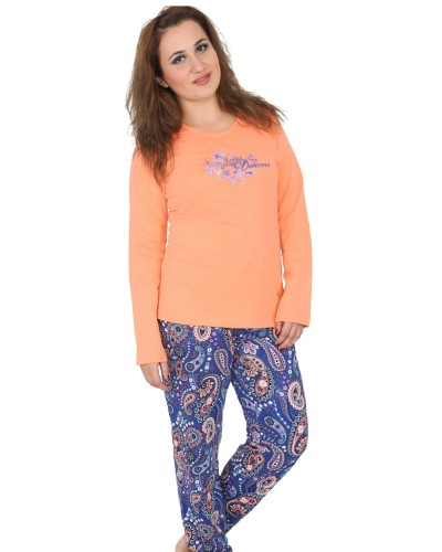 Pijama Perchado/Felpa Largo Manga Larga Mujer Dreams Naranja