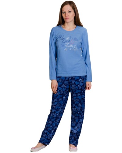 Pijama Polar Largo Manga Larga Mujer Love Life Azul