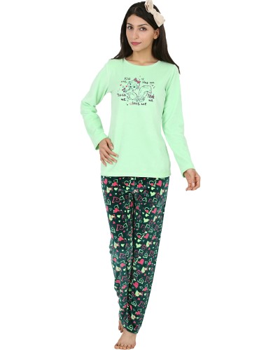 Pijama Terciopelo Largo Manga Larga Mujer Ardilla Tundosado Verde