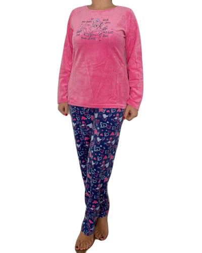 Pijama Terciopelo Largo Manga Larga Mujer Ardilla Tundosado Rosa