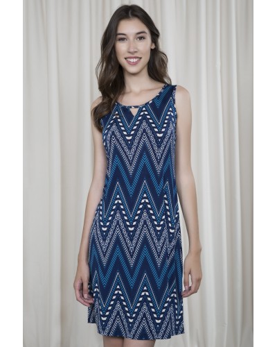 Vestido Playa Manga Tirante Ancho Mujer Lagrima Zigzag