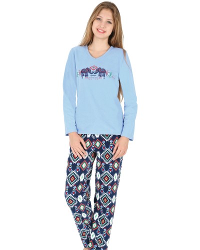 Pijama Polar Largo Manga Larga Mujer Elefantes