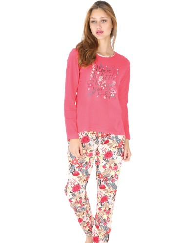 Pijama Largo Manga Larga Mujer Flores I Love