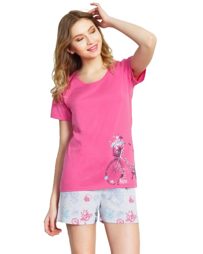 Pijama Corto Manga Corta Mujer Bici Flores