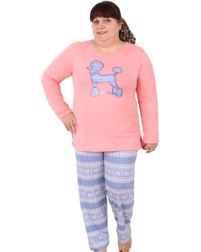 Pijama Talla Grande Largo Manga Larga Mujer Miss Caniche